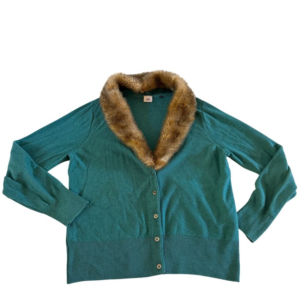 Cabi Teal Fur Lined Cardigan Sweater XL